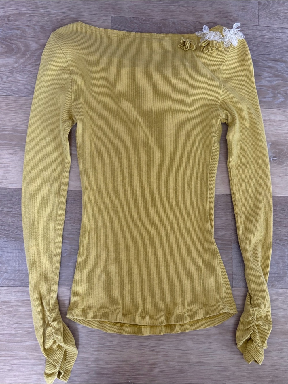 Anthropologie Chartreuse Floral Off Shoulder Top S - Picture 2 of 6